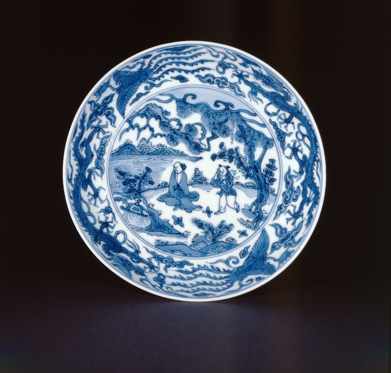 Kék-fehér edény zsályával és kísérővel festve, Wanli jel és korszak, 1573-90 (porcelán) alkotó: Chinese School