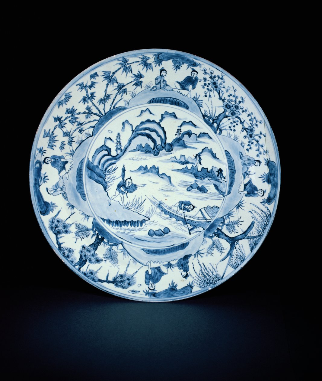 Kék-fehér edény halászokkal festett folyami jelenetben, Tianqi vagy Chongzheng, 1620-30 (porcelán) alkotó: Chinese School