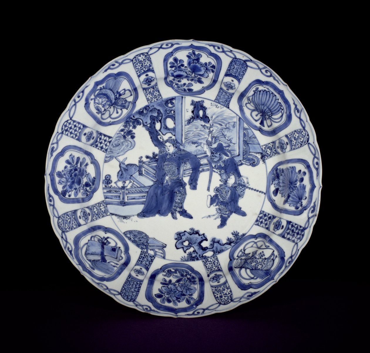 Harcosokkal festett kék-fehér kraak edény, Wanli, 1590-1610 (porcelán) alkotó: Chinese School