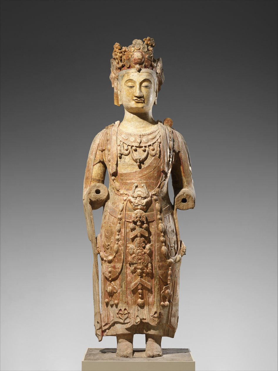 Bodhiszattva, valószínűleg Avalokiteshvara (Guanyin), 550-60 körül (Homokkő pigmenttel) alkotó: Chinese School