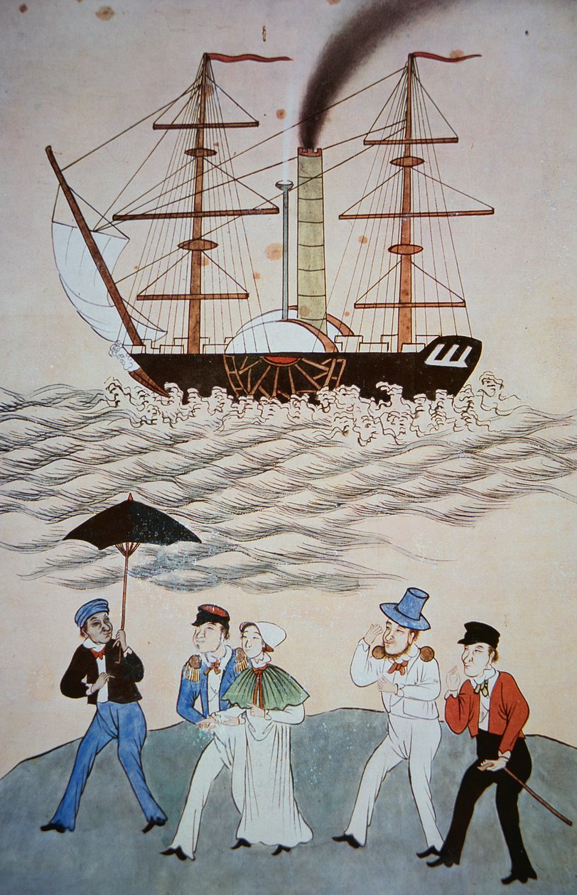 Kínai festmény az első brit gőzhajóról és az utasokról, amelyek Kantonban szálltak le 1840 körül (lásd még: 268028) alkotó: Chinese School