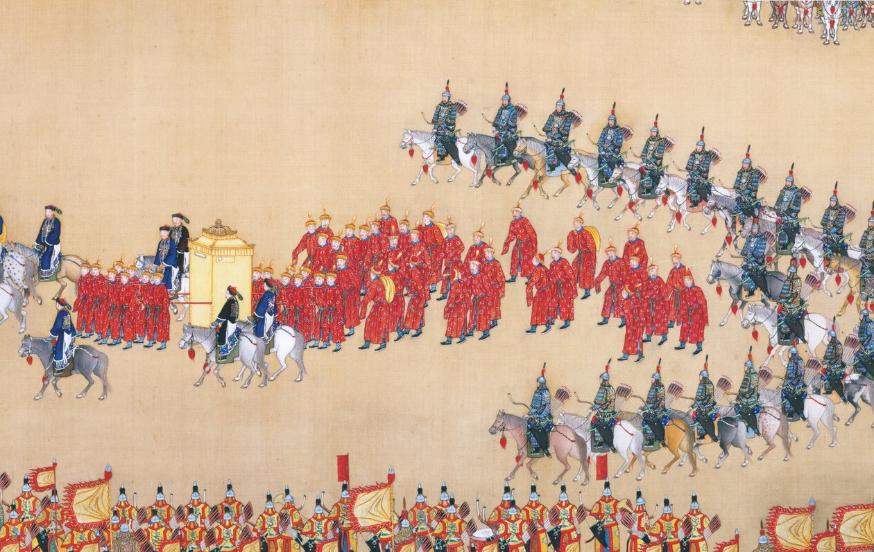 Qianlong császár áttekintése a nagy seregszemléről, kézi tekercs alkotó: Chinese School
