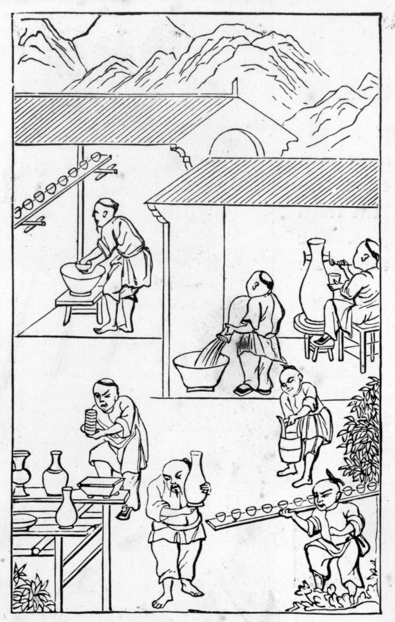 Zománcozás a porcelángyártásról szóló illusztrációk sorozatából (a teljes sorozatot lásd a 384116 és a 384117 számokban) alkotó: Chinese School