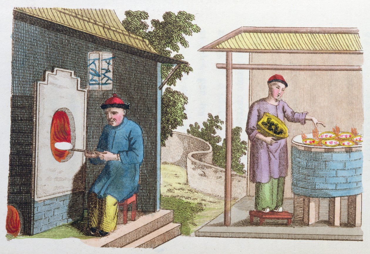 Porcelán égetése Kínában a 18. század végén, a La Chine en Miniature-ből, J. B. Breton, Párizs, szerkesztette: Nepveu, 1811 (színes metszet) alkotó: Chinese School
