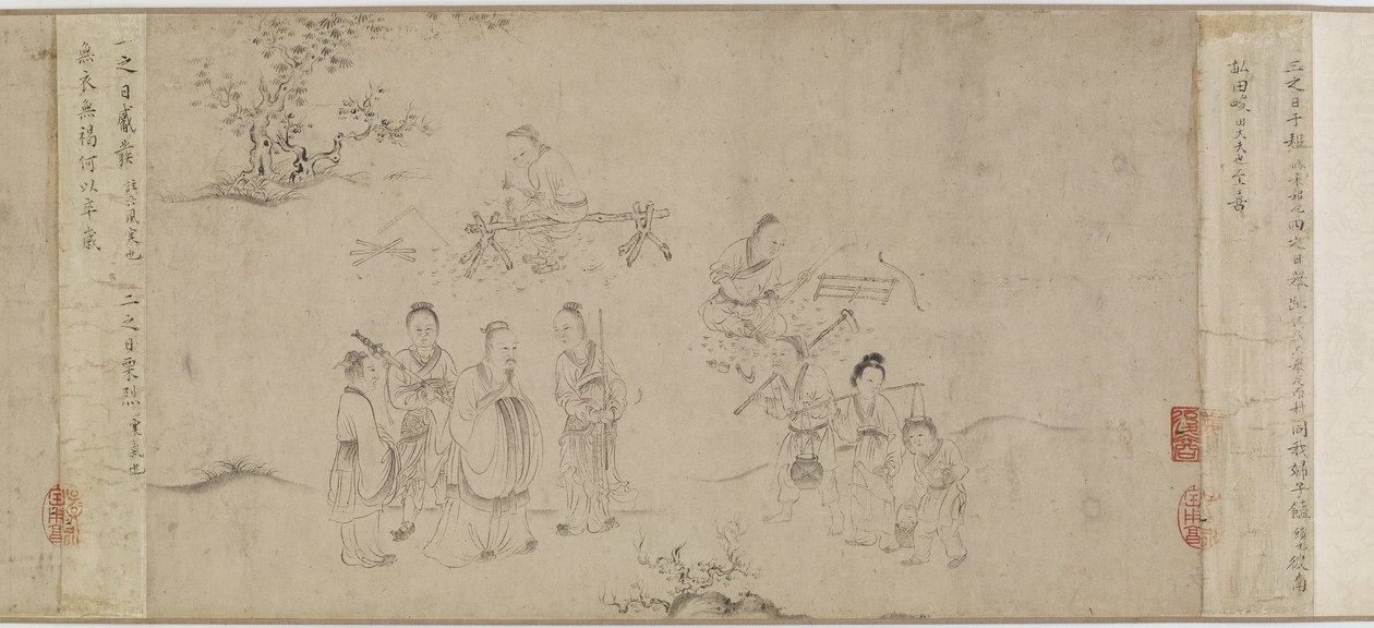 A hetedik hónap illusztrációi Bin ódáiból, Song-dinasztia vagy Yuan-dinasztia, 13. század közepe-14. század közepe (tintával papíron) alkotó: Chinese School