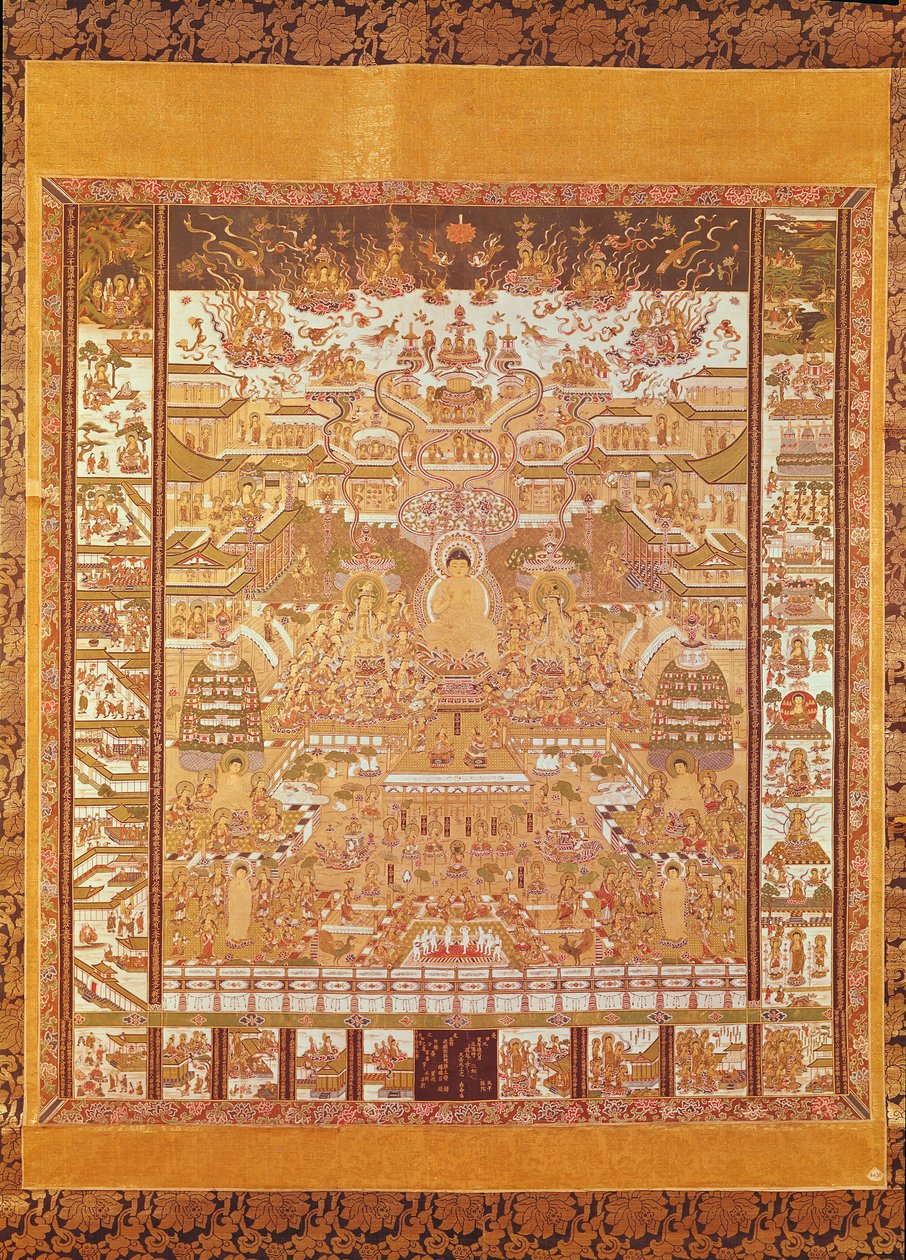 Kshitigarbha, a pokol bírája, Dunhuangból, Gansu tartományból (selyemre festve) alkotó: Chinese School
