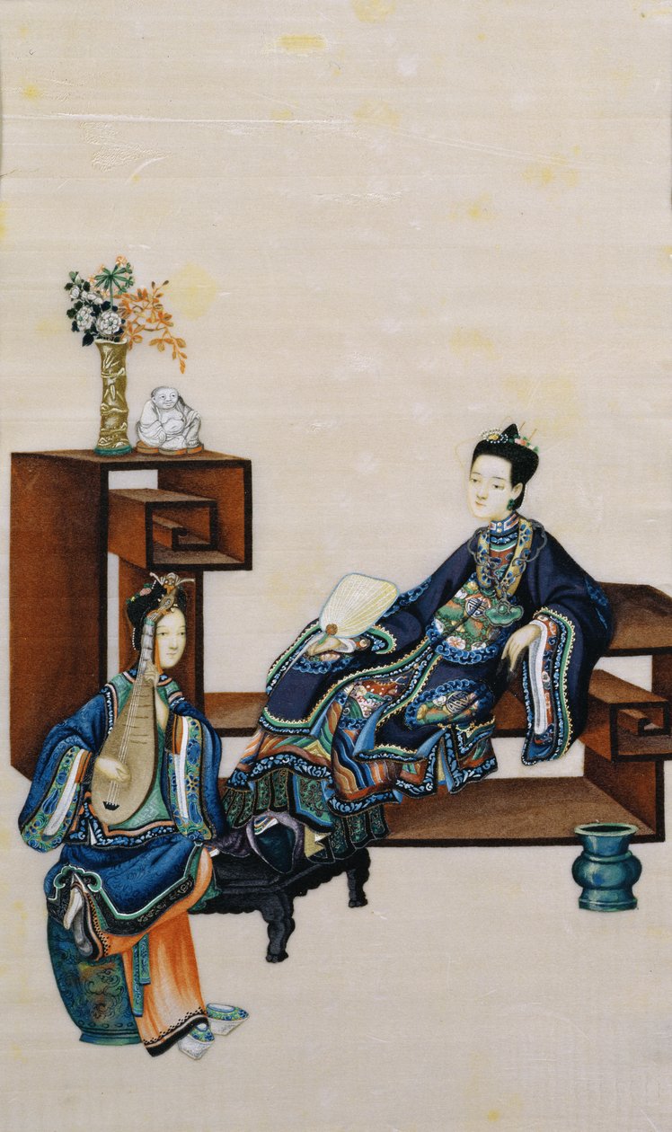 Hölgy fekve egy hangszeren játszó szolgálóval alkotó: Chinese School