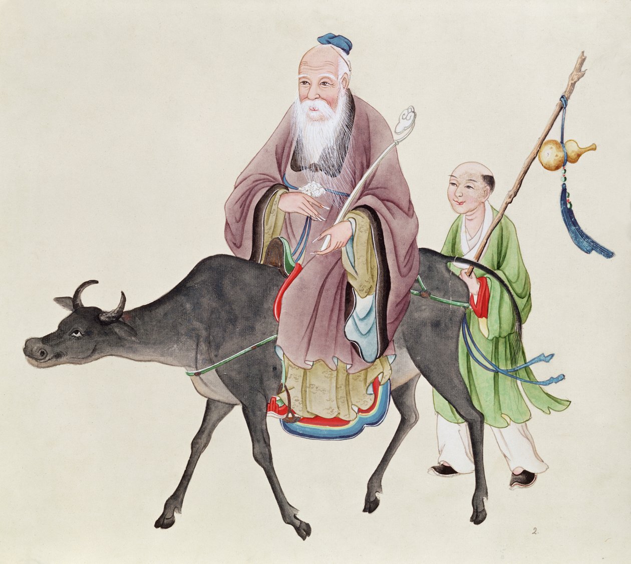 Lao-Tzu (604-531 körül) a bivalyán, majd egy tanítvány (papíron wc) alkotó: Chinese School