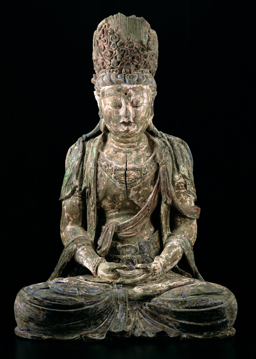 Nagy, ülő bodhiszattva meditációban, Jin-dinasztia (1115-1234) (fa és pigment) (lásd: 206545) alkotó: Chinese School