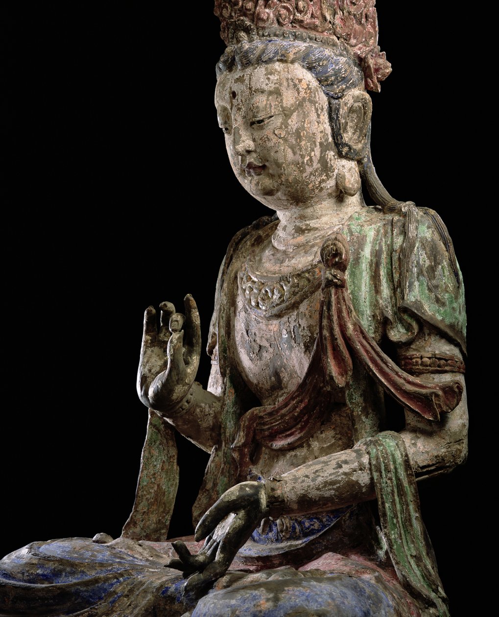 Nagy ülő bodhiszattva felemelt kézzel, Jin-dinasztia (1115-1234) (fa és pigment) (részlet) (lásd: 206546) alkotó: Chinese School