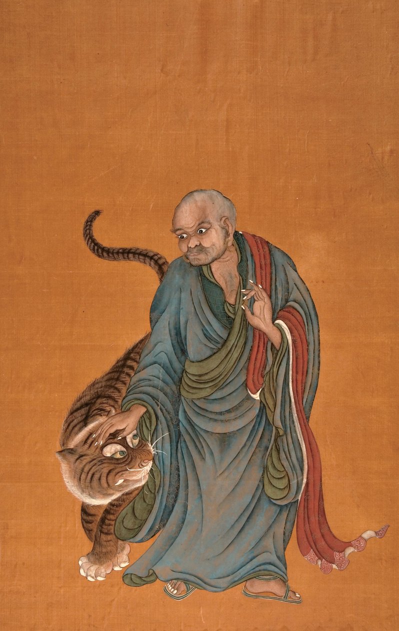 Lohan tigrissel, 18. század vége – 19. század eleje (szín a selyemen) alkotó: Chinese School
