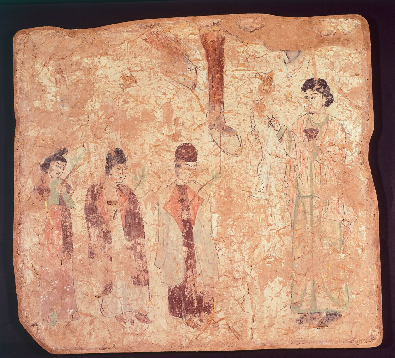 Nesztoriánus téma, talán virágvasárnap, falfestmény a Cristano Qoco templomból, Xinjiang, Kína, kínai civilizáció, Tang-dinasztia, 9. század vége alkotó: Chinese School