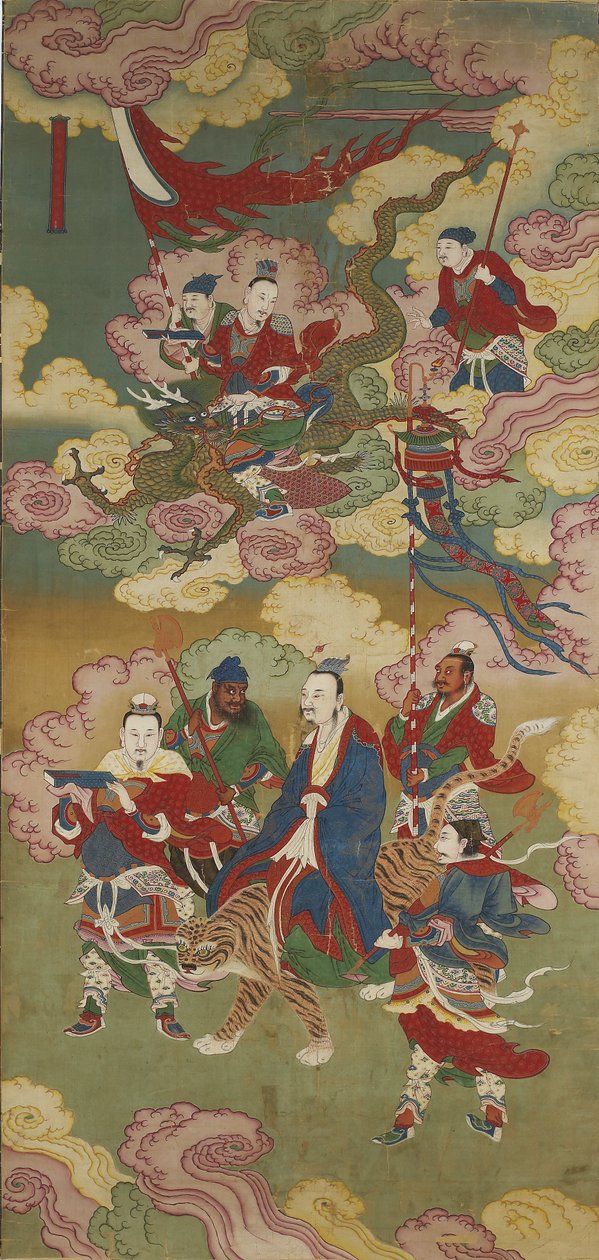 Számos kincses küldött egy buddhista földről és víz rituálékészletből (tinta, szín és arany selyemen) alkotó: Chinese School
