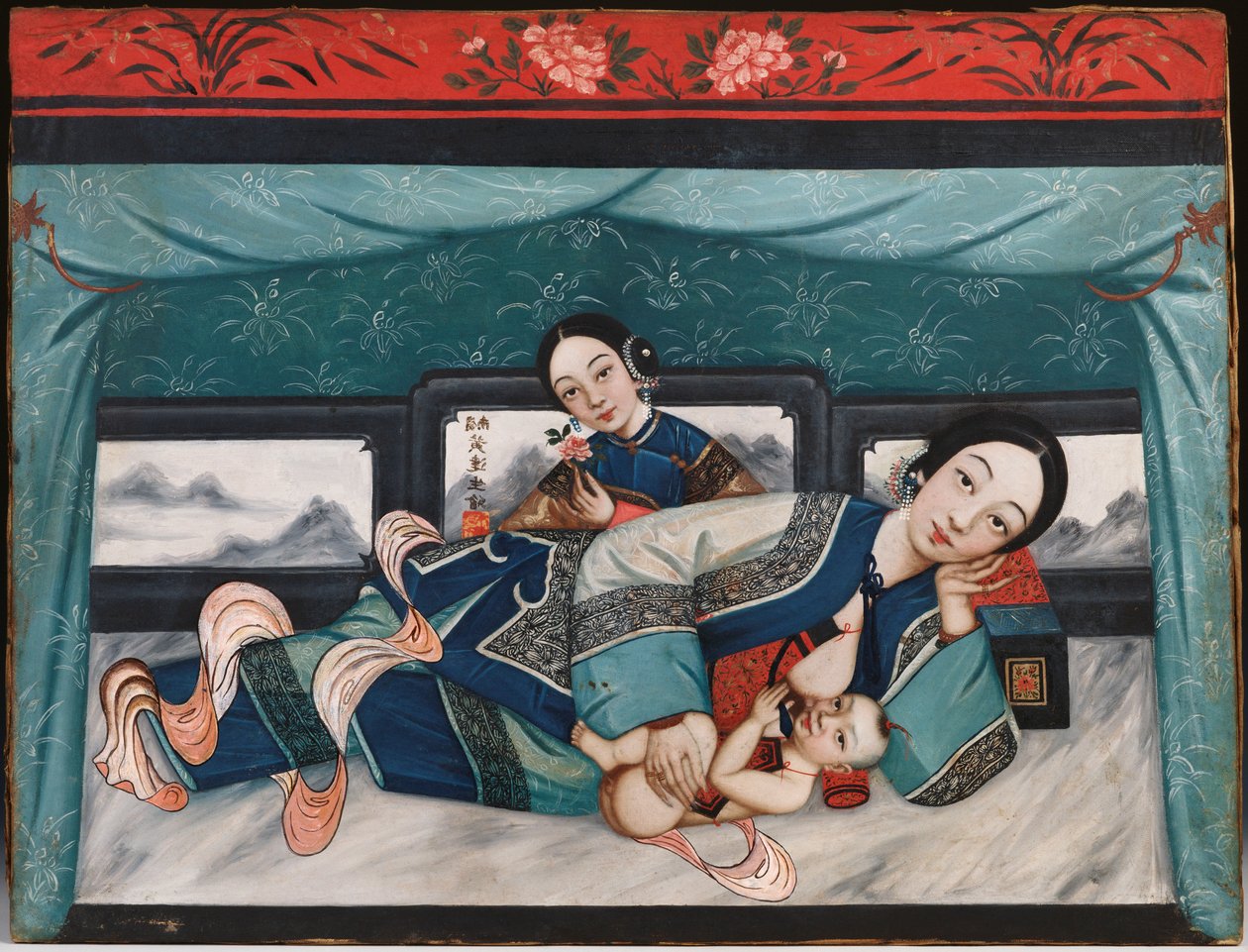 Szoptatós anyák csecsemőkkel és női kísérővel, 1870 körül alkotó: Chinese School