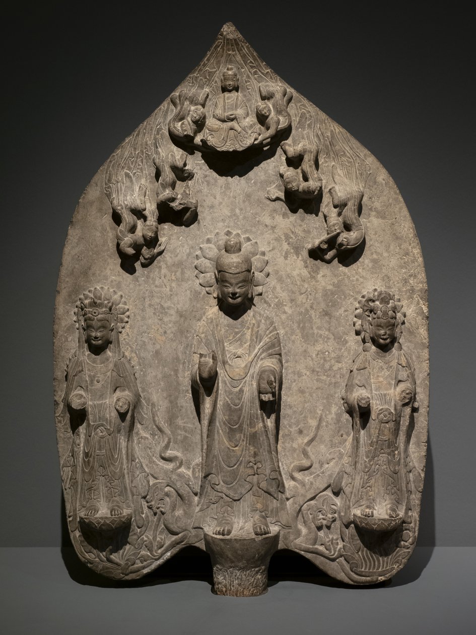 Sztélé fogadalmi buddhista triáddal. Észak-Kína, Keleti Wei-dinasztia alkotó: Chinese School
