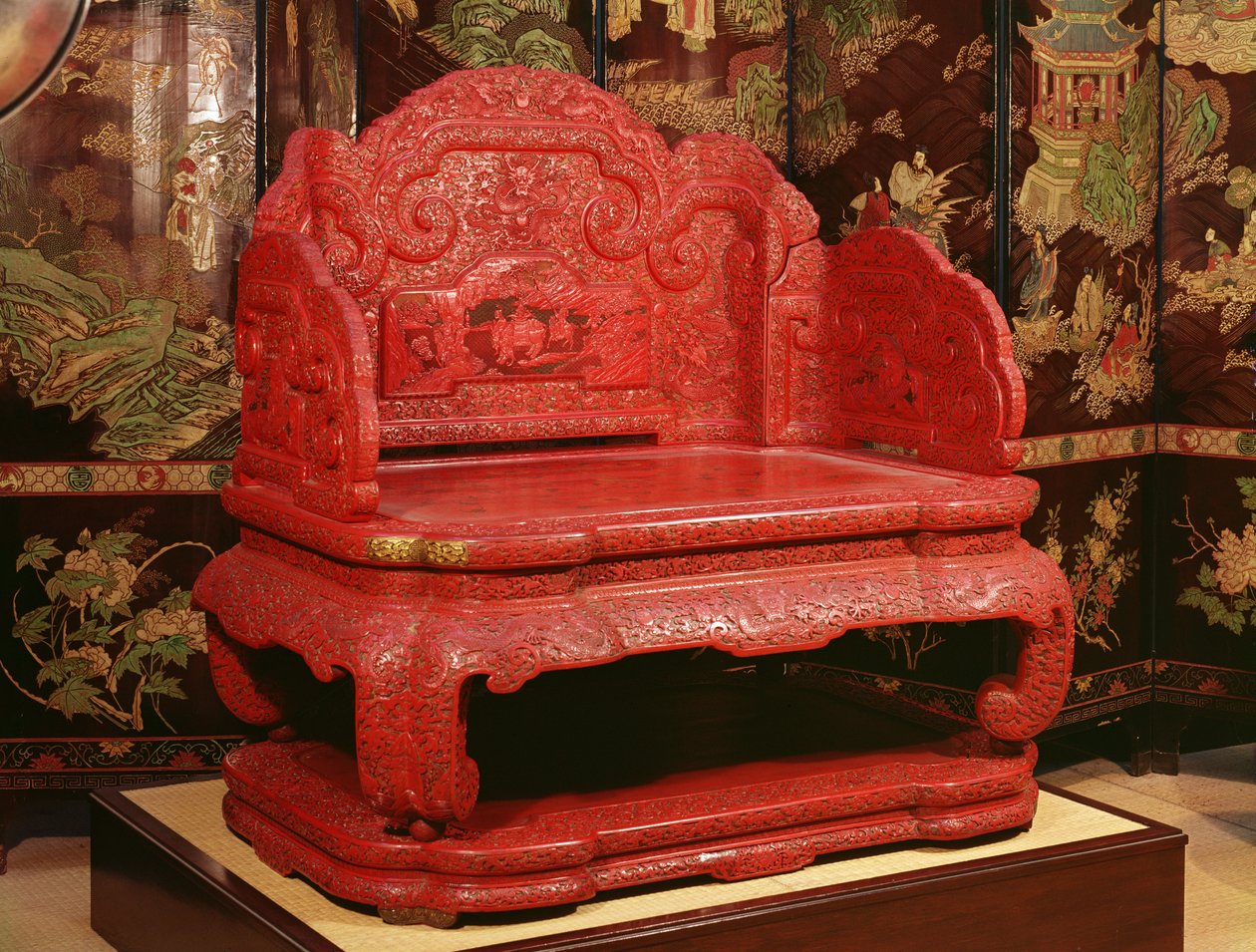 Chien Lung császár trónja (1711-99) (faragott vörös lakk) alkotó: Chinese School