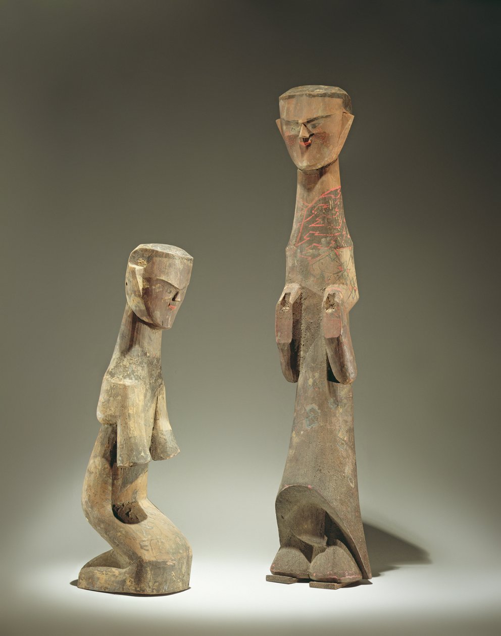 Két szobor, késői Zhou-dinasztia (Kr. e. 1046-256) Kr.e. 4.-3. század (fa) (a részletekért lásd: 394840) alkotó: Chinese School