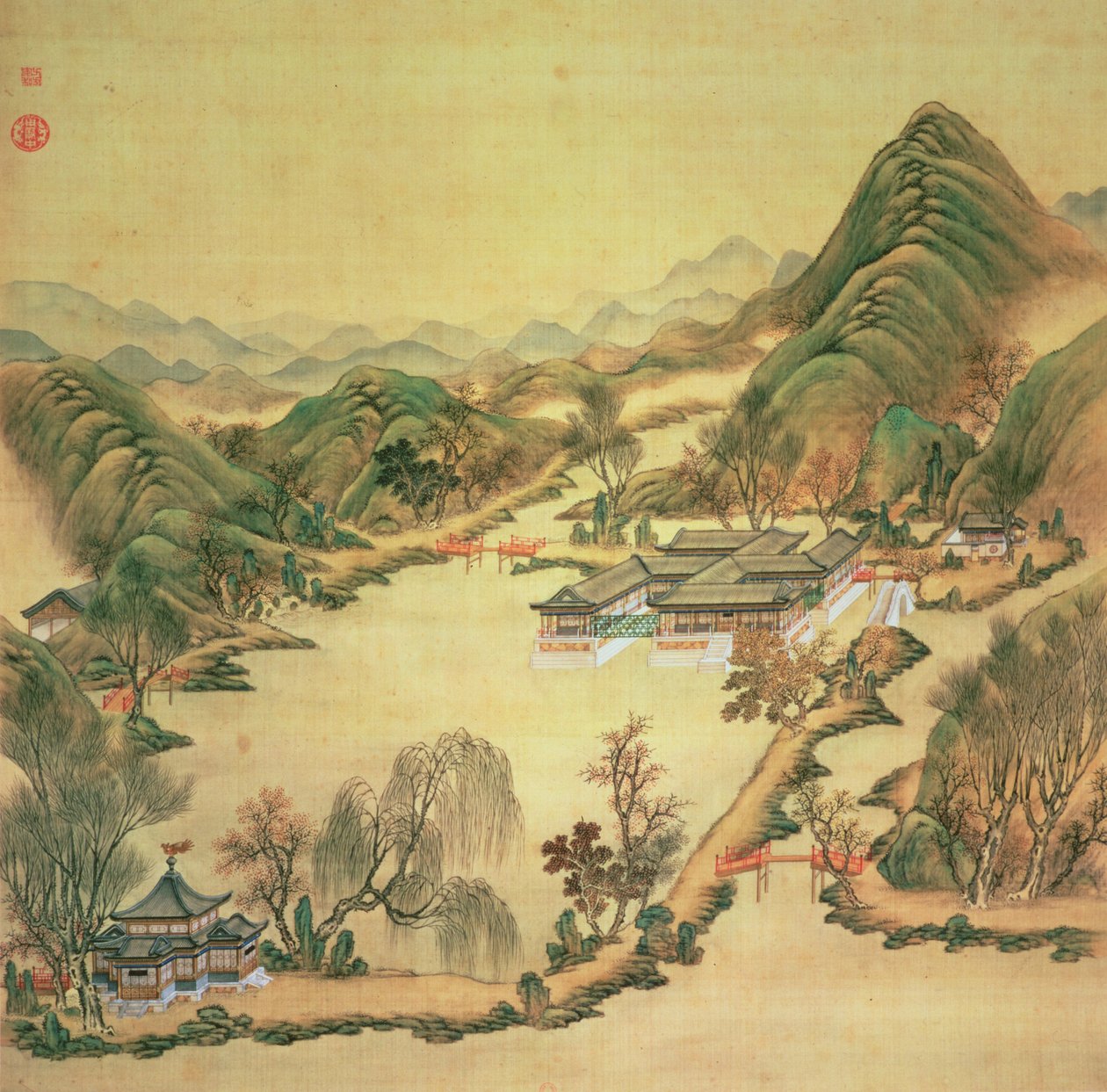 Kilátás a Nyári Palotára, Peking (színes selyem) alkotó: Chinese School