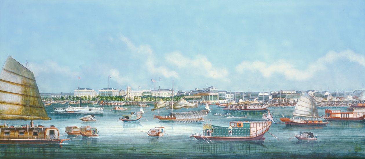 Kilátás a kantoni vízpartra, 1855 körül alkotó: Chinese School
