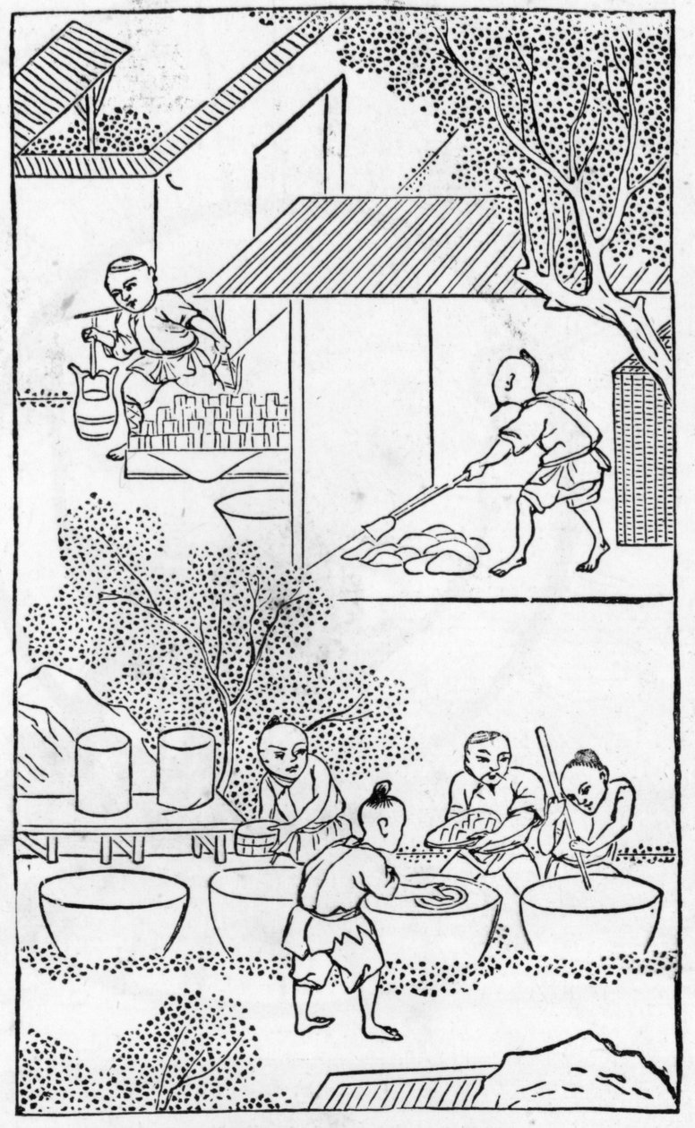 Az agyag mosása a porcelángyártás illusztrációiból (a teljes sorozatot lásd: 384116 és 384117) alkotó: Chinese School