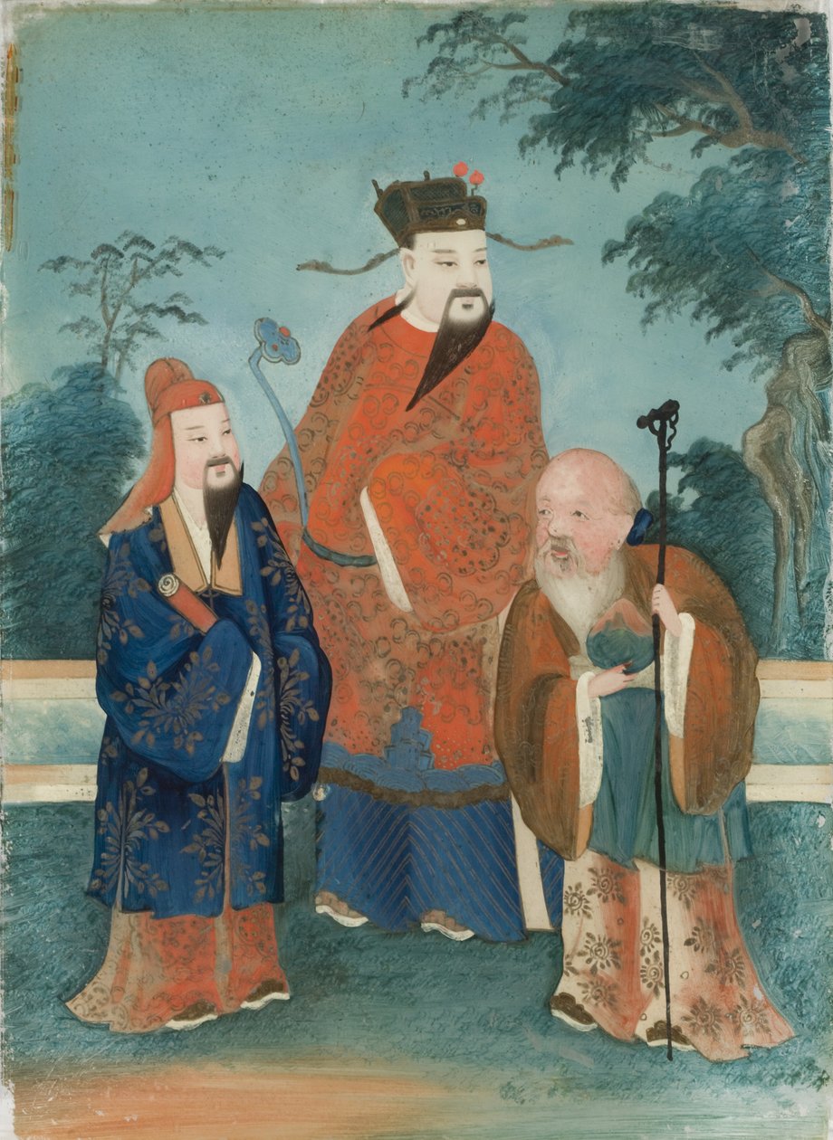Három férfi figura (olaj, üveg) alkotó: Chinese School Chinese School