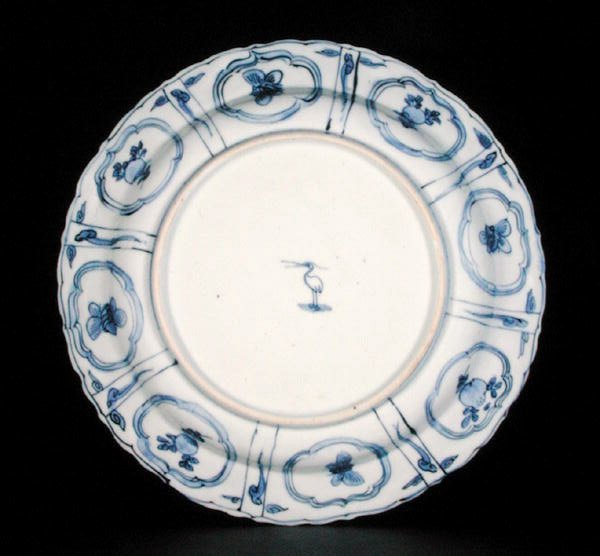 Kék-fehér kraaktányér alsó része, kócsagjegy, Wanli, 1595-1605 (porcelán) (lásd: 205990) alkotó: Chinese School Chinese School