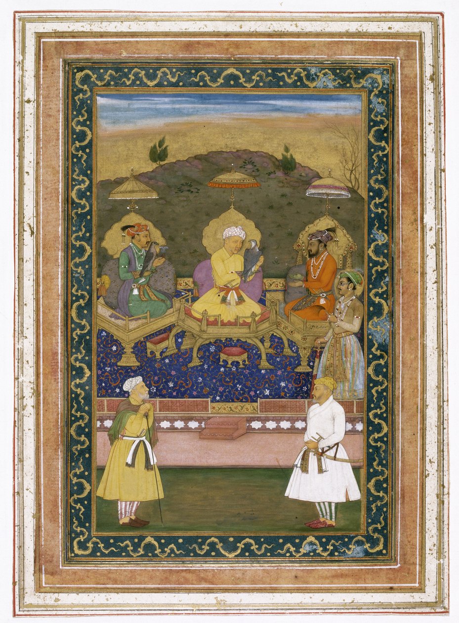 Akbar, Jahangir és Shah Jahan császárok minisztereikkel és Dara Shikoh herceggel, 1630-40 alkotó: Chitarman