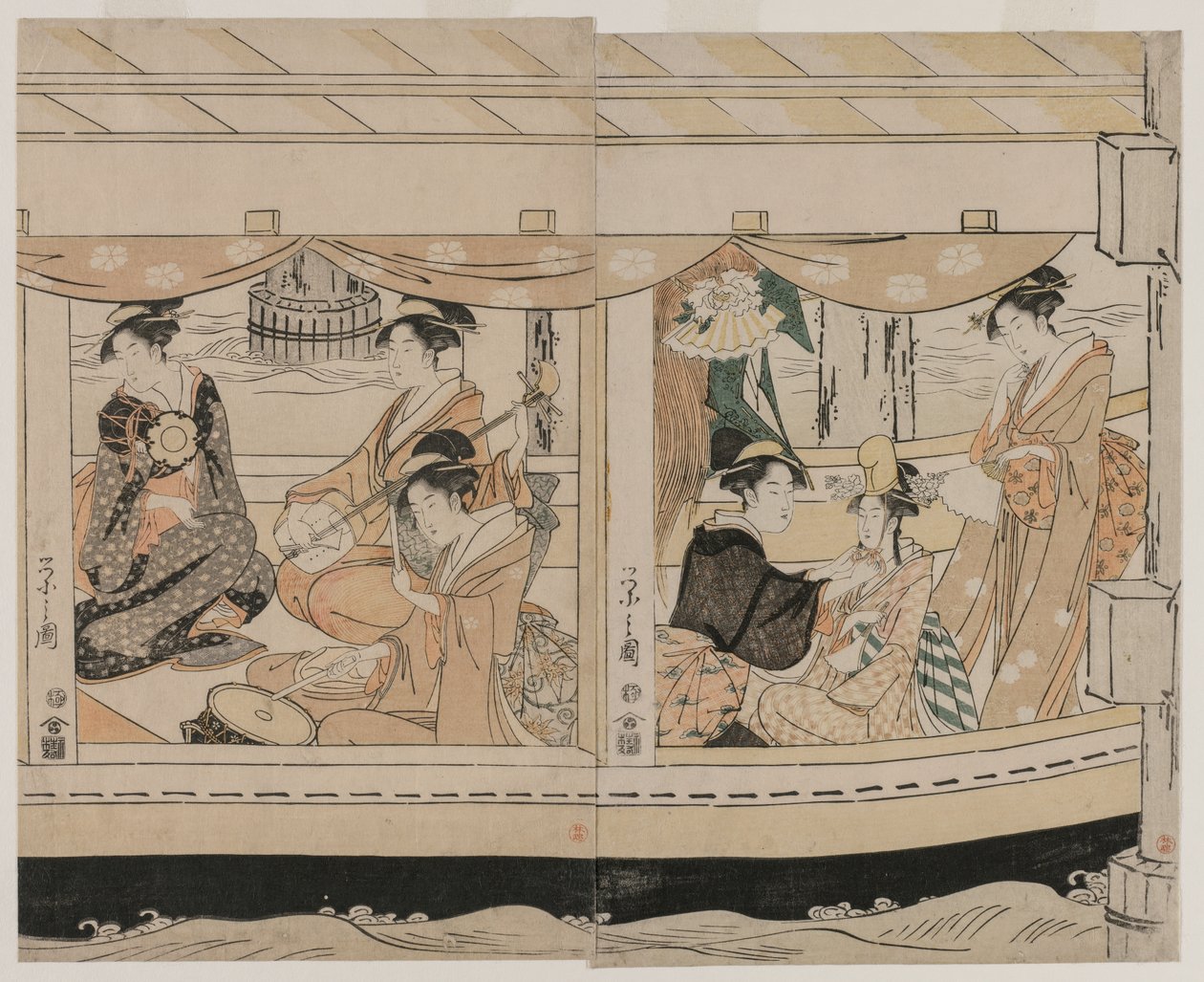 Csónakázás a Sumida folyón, az 1790-es évek közepe. alkotó: Chobunsai Eishi