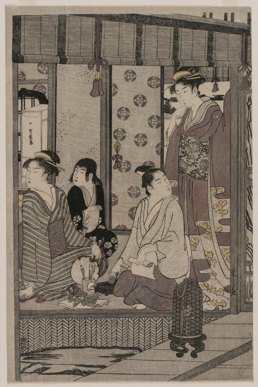 Morning Glory a Genji meséje című sorozatból elegáns modern ruhában, c. 1790. alkotó: Chobunsai Eishi
