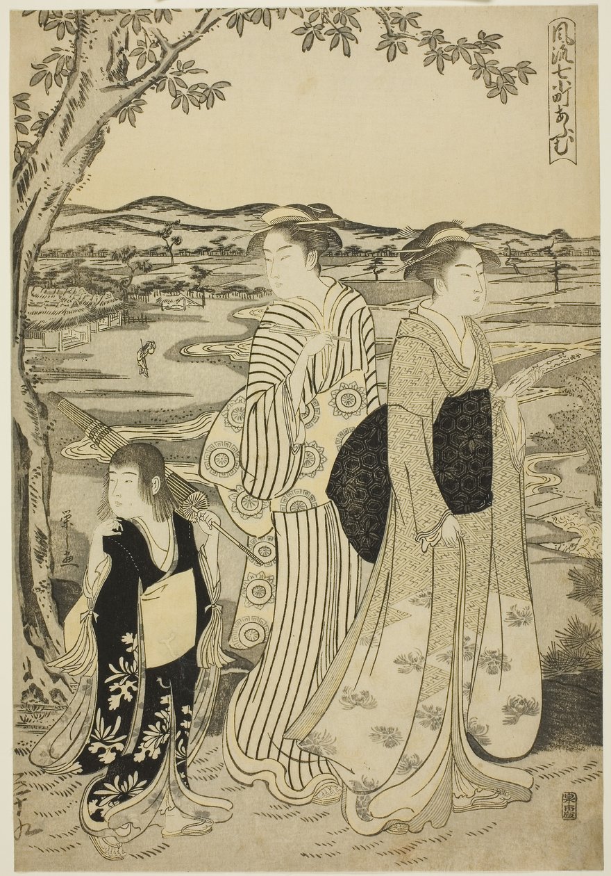 Papagáj Komacsi, A divatos hét komacsi (Furyu nana Komacsi) sorozatból, 1788 körül (színes fametszet; oban) alkotó: Chobunsai Eishi