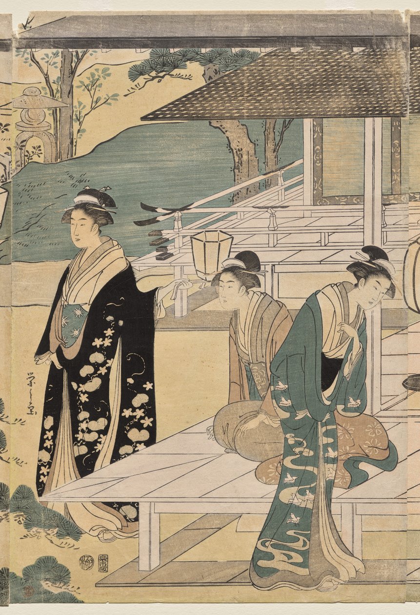 A Genji meséjének Matsukaze fejezete (a Genji meséje című sorozatból, elegáns, modern ruhában) alkotó: Chobunsai Eishi