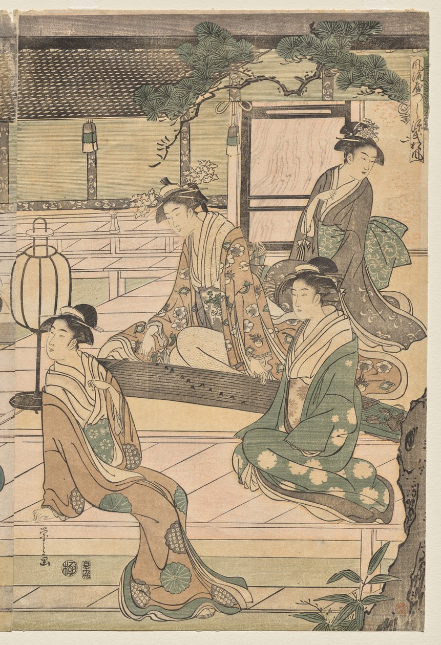 A Genji meséjének Matsukaze fejezete (a Genji meséje című sorozatból, elegáns, modern ruhában) alkotó: Chobunsai Eishi