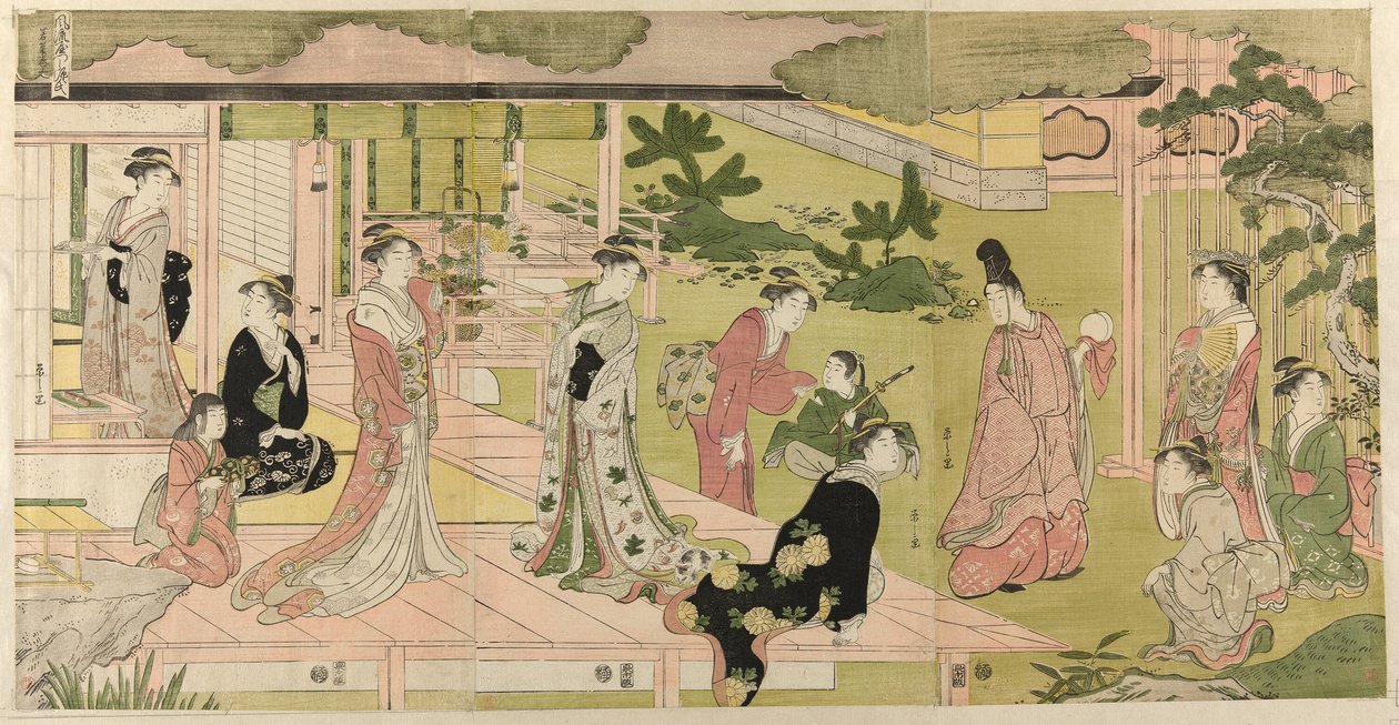Wakana, 1. rész (Wakana, jo), "A Genji meséjének divatos paródiája (Furyu yatsushi Genji)" sorozatból alkotó: Chobunsai Eishi