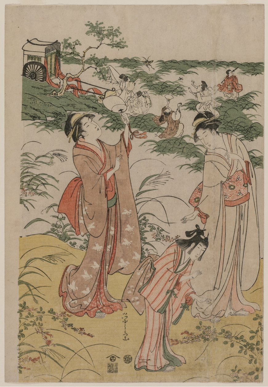 Tücsköket kergető nők egy őszi lápvidéken, az 1790-es évek elején. alkotó: Chobunsai Eishi