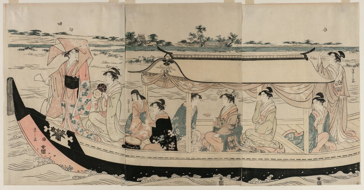 Nők egy sétahajóban a Sumida folyón, az 1790-es évek elején. alkotó: Chobunsai Eishi