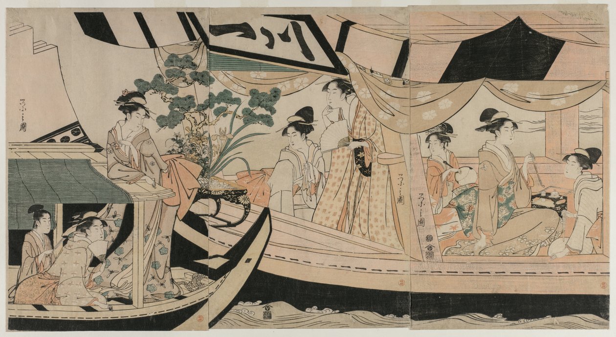 Nők egy sétahajóban a Sumida folyón, az 1790-es évek közepén. alkotó: Chobunsai Eishi