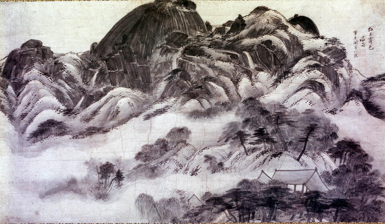 Művészet: Mount Inwang. Chong Son (1676-1759) nyomatai. 18. század. Jai Hyang John kollekció alkotó: Chong Son
