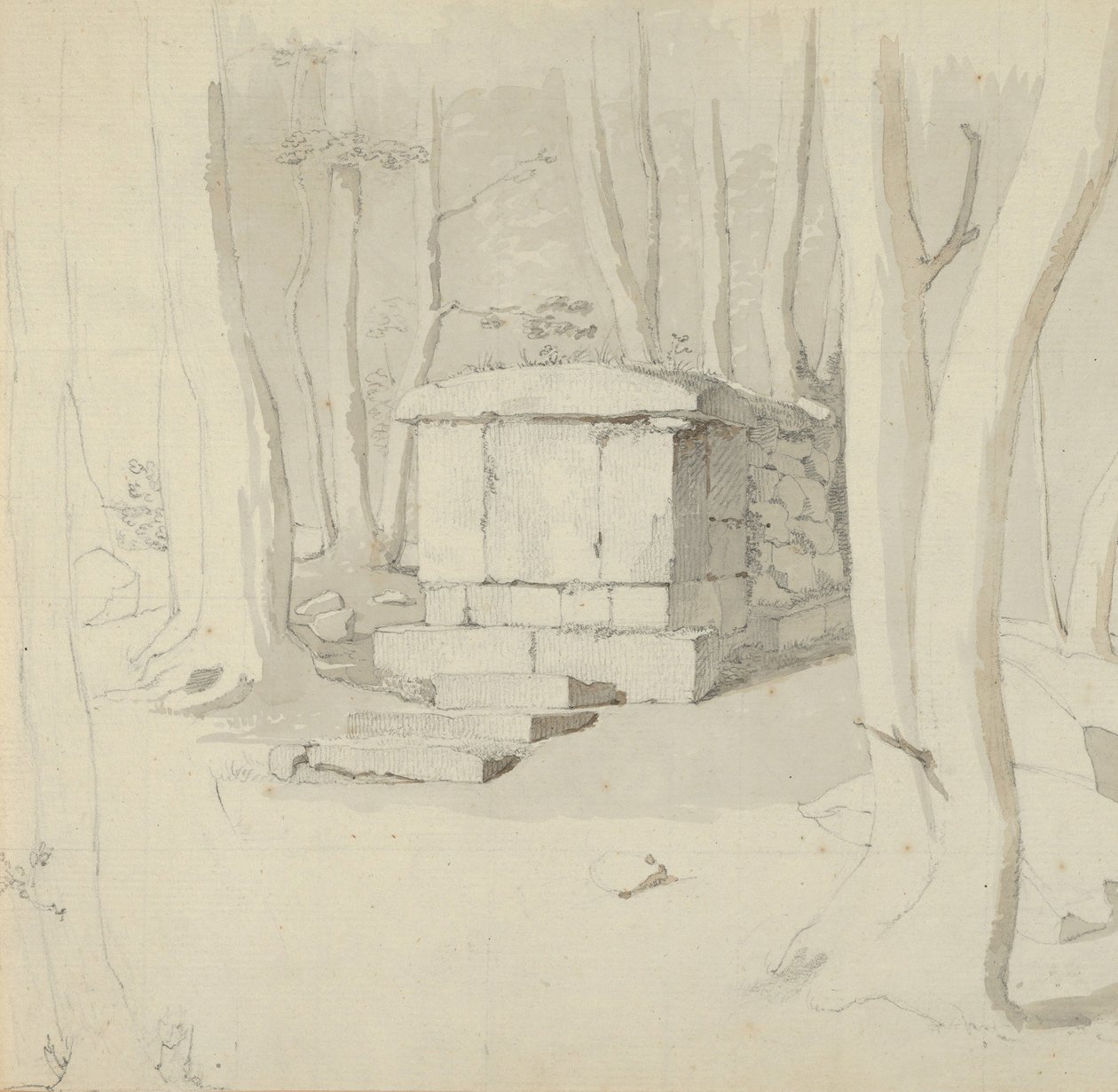 Kősír az erdőben, verso: Study of a Flower, 1830. alkotó: Christen Købke