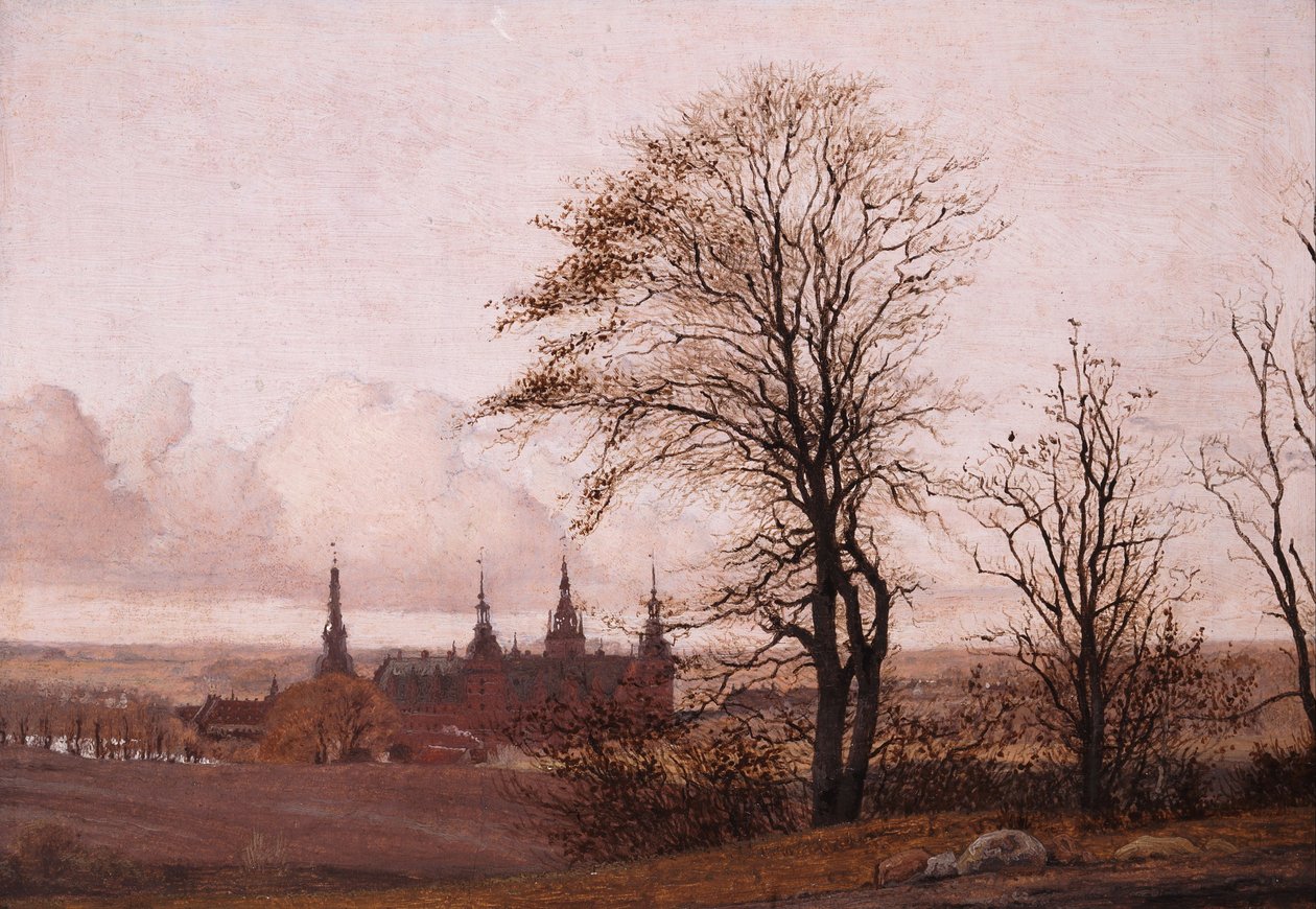 Őszi táj. Frederiksborg kastély a középső távolságban alkotó: Christen Købke