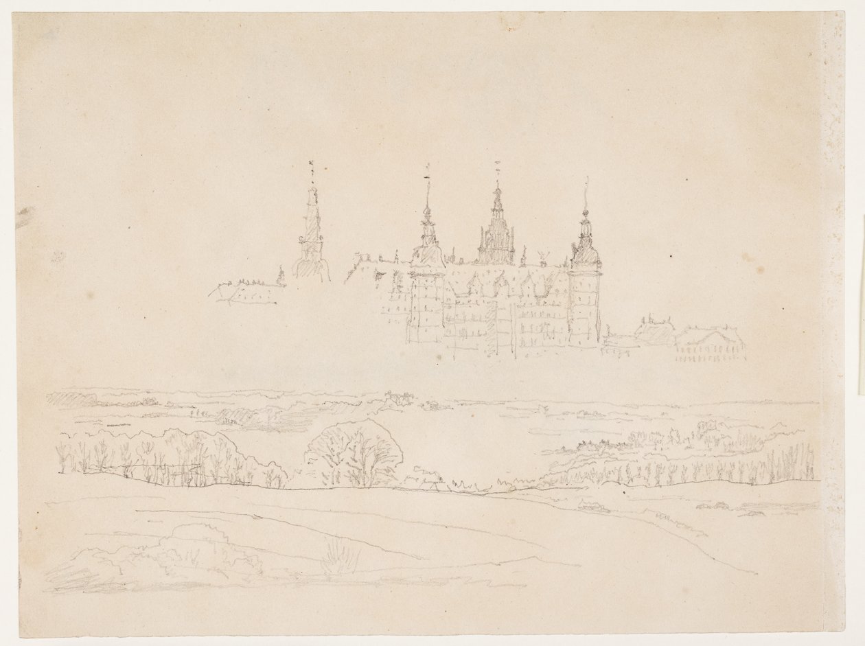 Tanulmány a Glyptotek "Őszi táj. Frederiksborg kastély a középső térben" című művéhez alkotó: Christen Købke