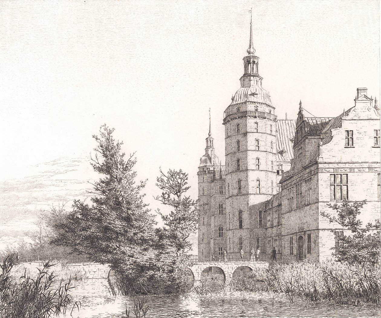 Frederiksborg kastély. Részlet a Pénzverde hídjánál alkotó: Christen Købke