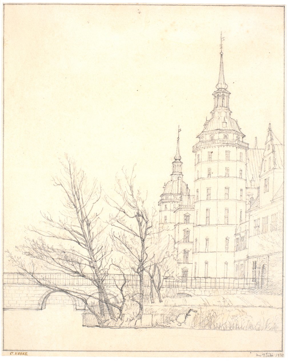 Frederiksborg kastély. Részlet a Pénzverde hídjánál alkotó: Christen Købke