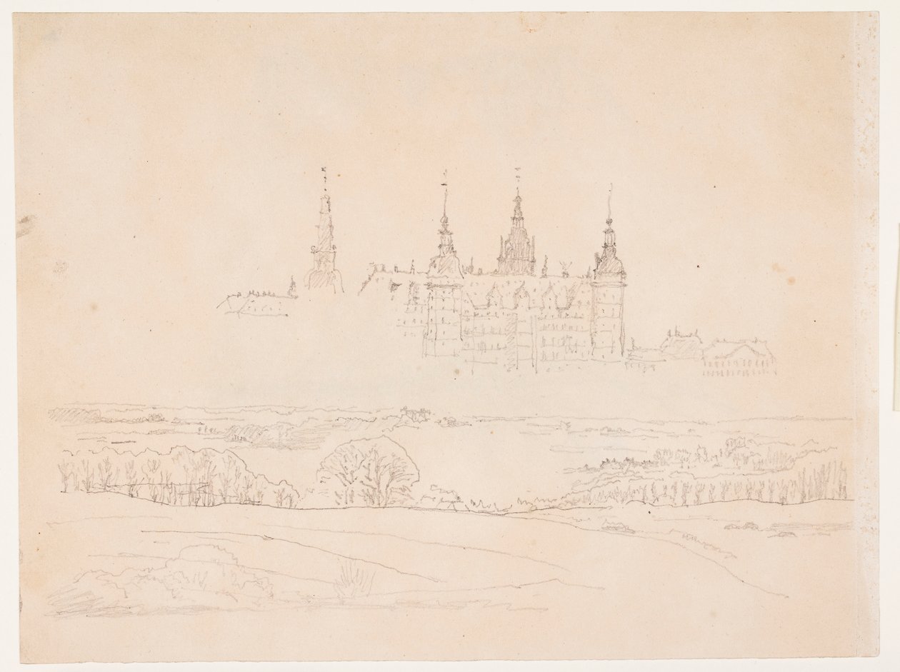 Tanulmány a Glyptotek "Őszi táj. Frederiksborg kastély a középső térben" című művéhez alkotó: Christen Købke