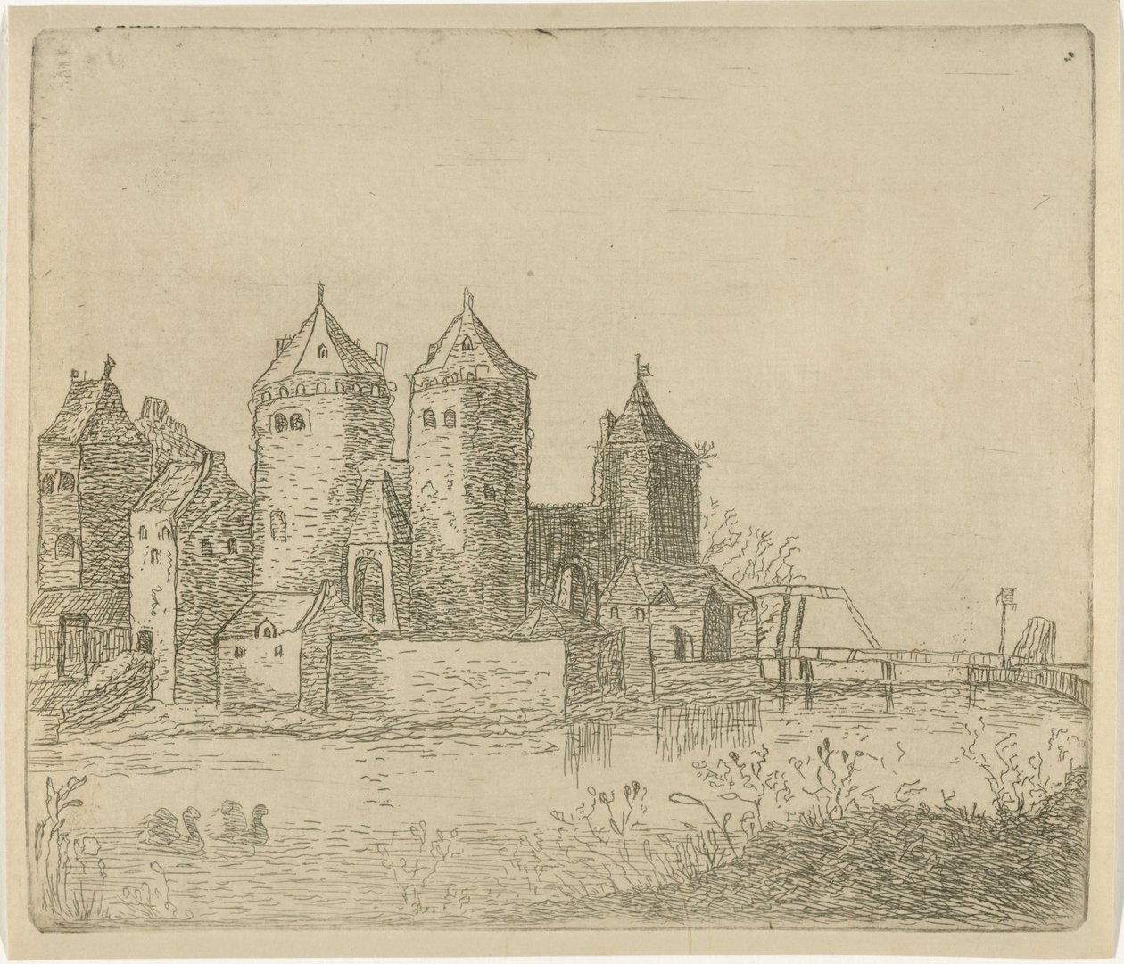 Kilátás a várra egy árokkal alkotó: Christiaan Friedrich Ruppe