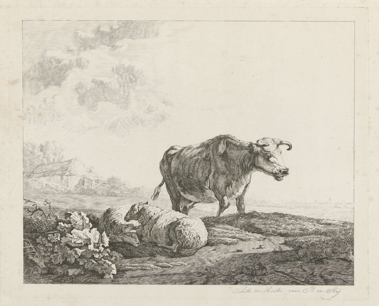 Táj egy tehénnel és két birkával alkotó: Christiaan Godfried Schutze van Houten