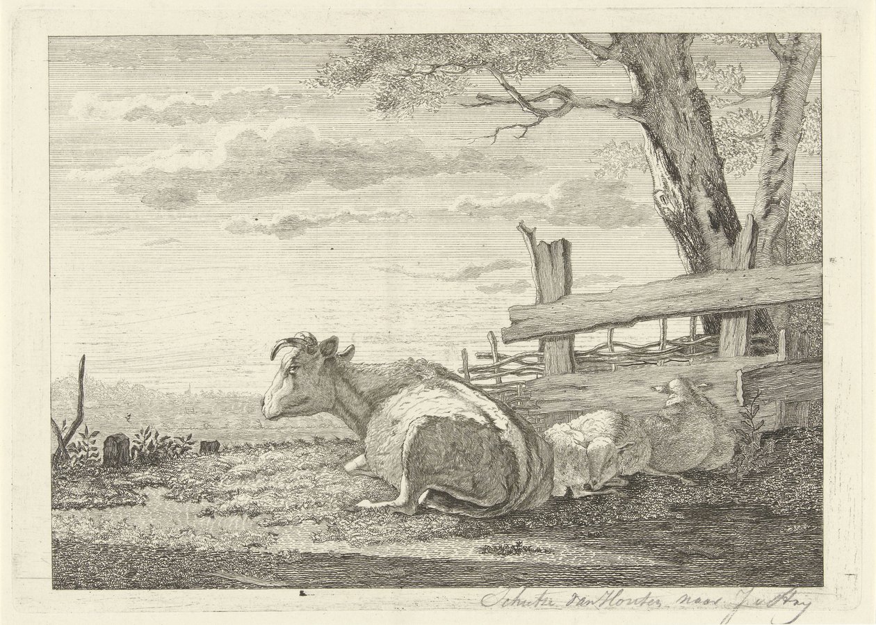 Pihenő szarvasmarha egy tájban alkotó: Christiaan Godfried Schutze van Houten