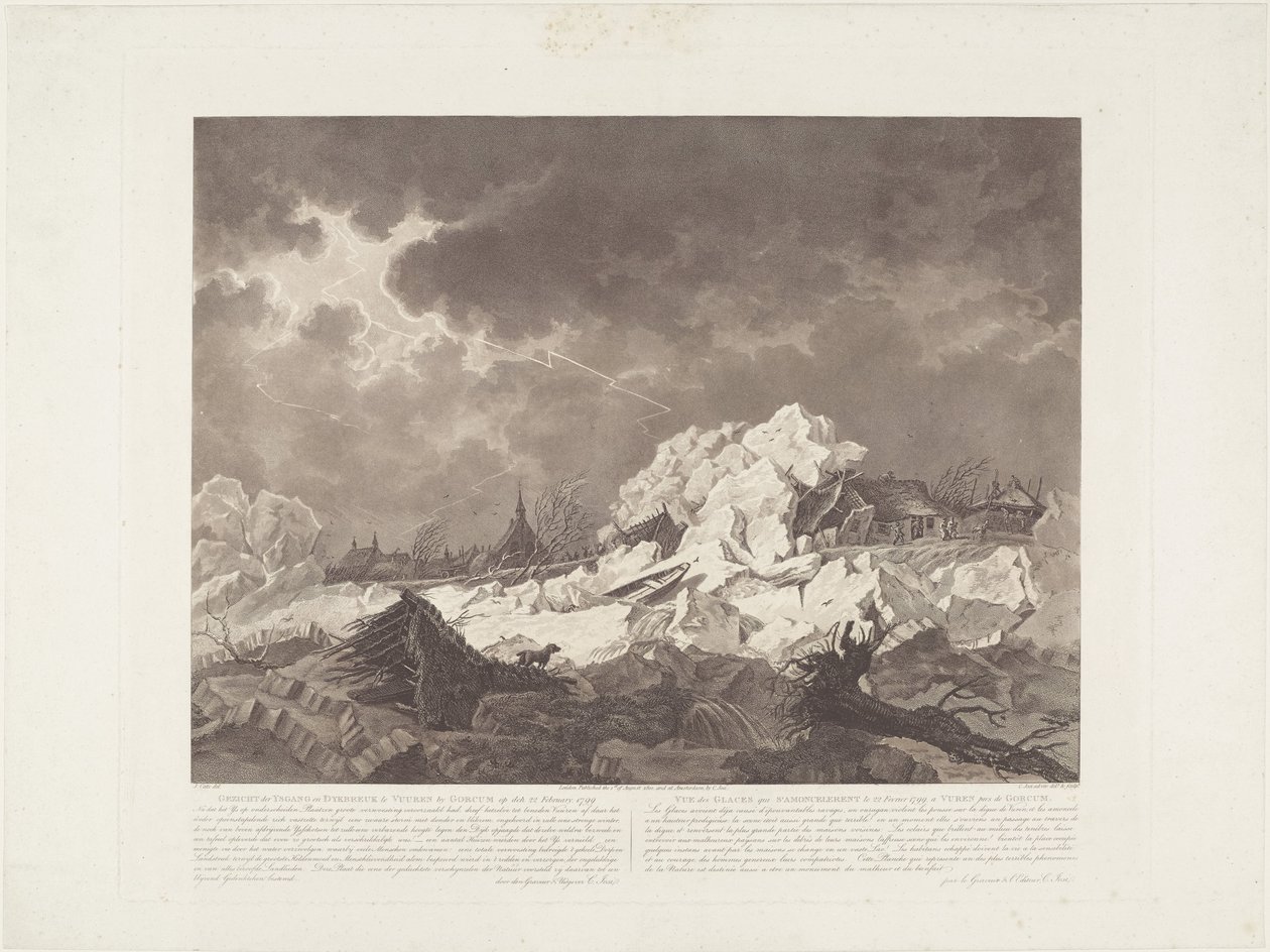 Kilátás az Ysgangra és a Dykbreakre Vuurennél Gorcumnál, 1799. február 22-én / Vue des Glaces qui S