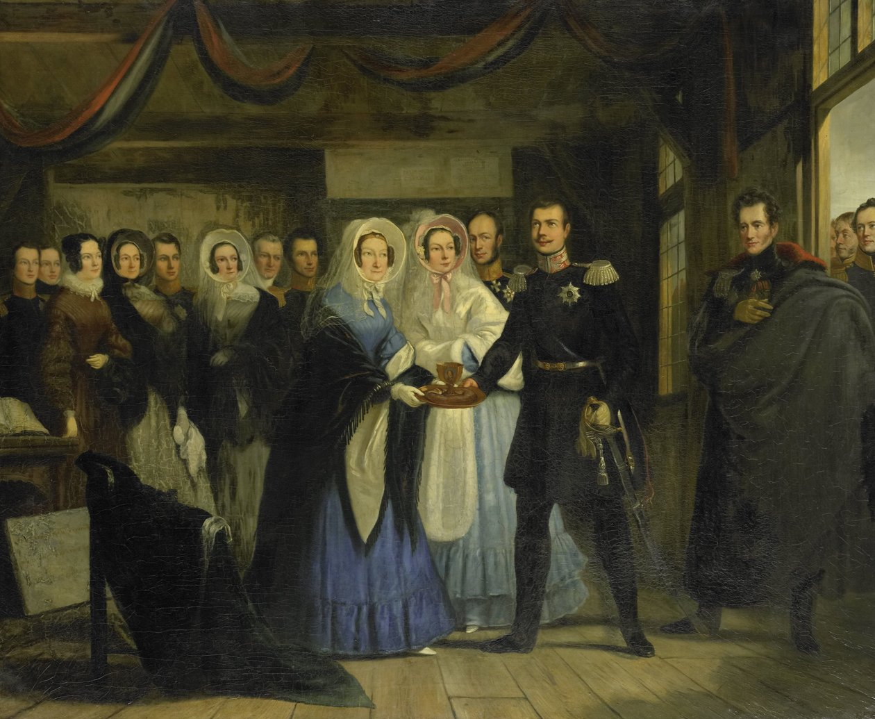 A narancssárga hercegnő fogadja II. Sándort (1818-1881), Oroszország nagyhercegét és trónörökösét a zaandami Péter cár házában, 1839. április 17-én alkotó: Christiaan Julius Lodewijk Portman