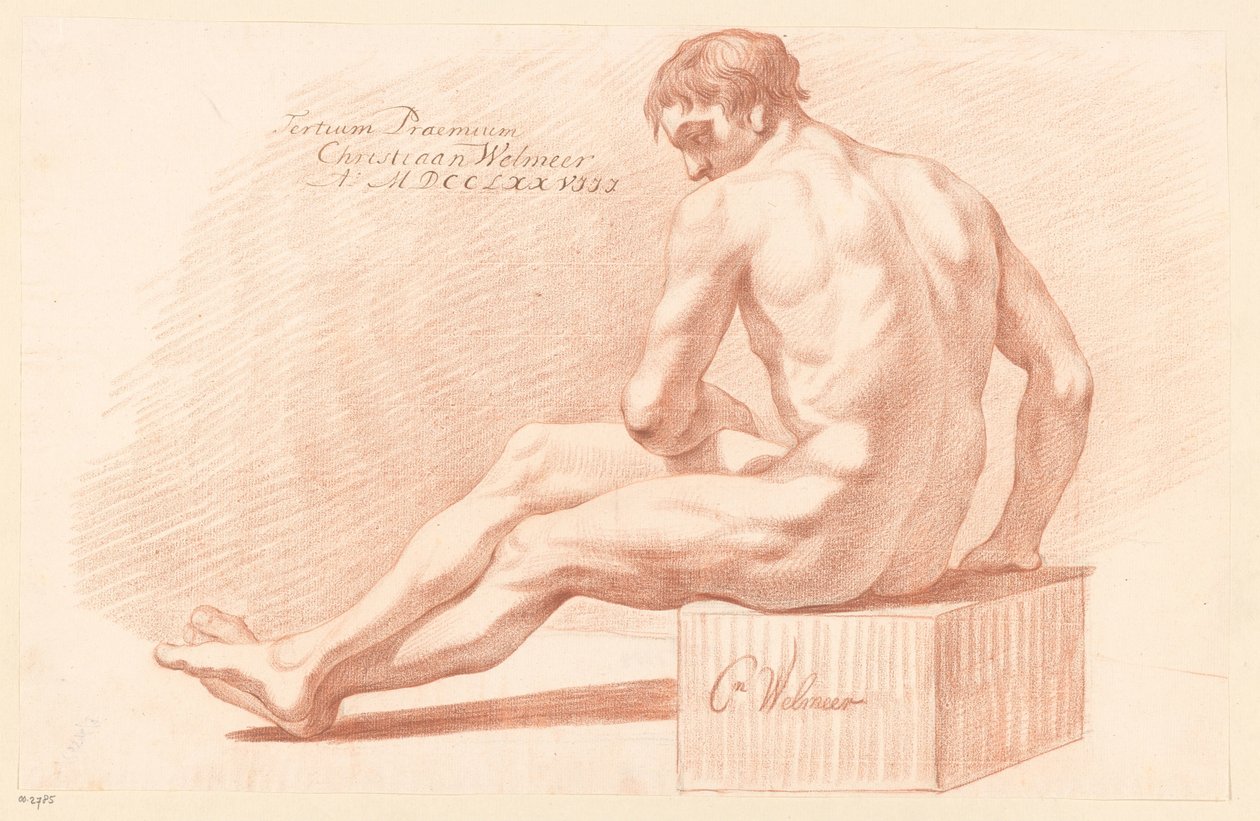 Ülő férfi akt, oldalnézet (3. díj, 1778) alkotó: Christiaan Welmeer
