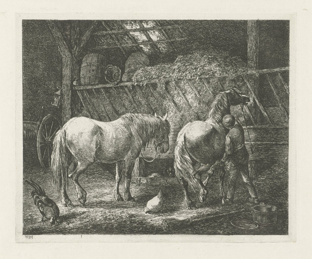 Istálló belső két lóval alkotó: Christiaan Wilhelmus Moorrees